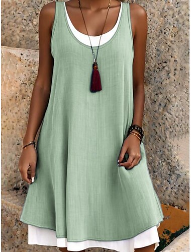  Damen Minikleid Skaterkleid Sommerkleid Basic Lässig Täglich Ferien Schlank Einfach Ärmellos Rundhalsausschnitt Schwarz Hellgrün Blau Hell Gray Sommer Frühling