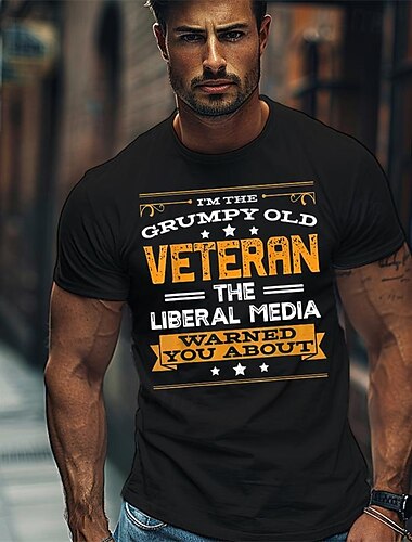  Veteranstag Herren Patriot Patriotic Veteran Buchstaben T-Shirt Tee Top Baumwolle Kurzarm Grafik Shirt Schwarz Burgunder Dunkelblau Bequemes Tee Straße Feiertagsmode Designer