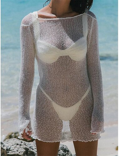  Per donna Vestito bianco Mini abito Schiena scoperta Da mare Spiaggia Sensuale Squadrata Manica lunga Nero Bianco Colore