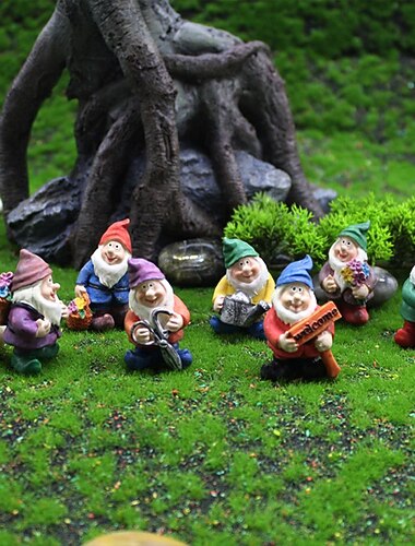  ensemble de sept figurines naines - décoration de maison et de jardin, parfaites pour la décoration de pots, collection artisanale en résine