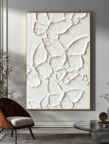  Pintura al óleo hecha a mano lienzo arte de la pared decoración textura moderna mariposa blanca abstracta para la decoración del hogar pintura enrollada sin marco sin estirar