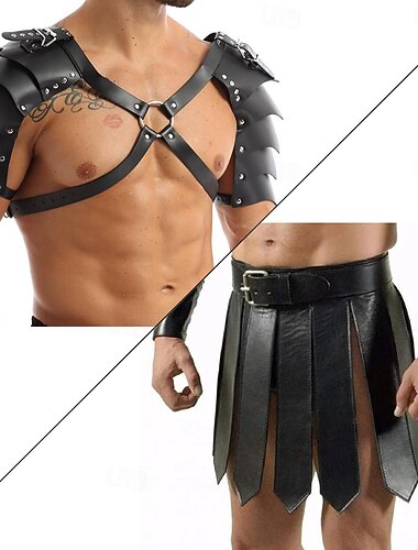  רטרו\וינטאג' פאנק & גותיות ימי הביניים כלי נשק ושריון סקוטי Utility Kilts תַחתוֹנִית לוחם אביר ויקינג תחפושות בגדי ריקוד גברים ויקינג פנטזיה נשף מסכות הצגה שלב נשף מסכות מבוגרים חצאית מיגון כתף
