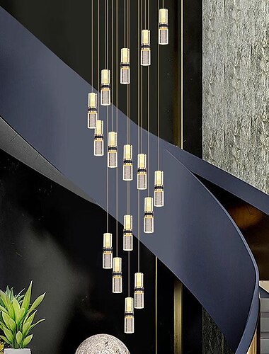  lampadario a led, scala in cristallo metallico rotante lungo lampadario, moderno, semplice e lussuoso, adatto per ville, edifici duplex, loft, appartamenti e terrazze, dimmerabile 110-240 v