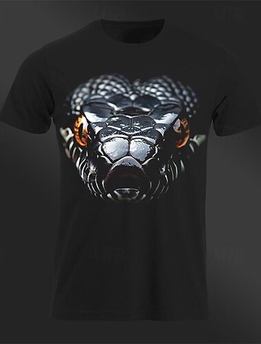 Herren Tiermotiv Schlange T Shirt T-Shirt Baumwolle Kurzarm Grafik Hemd Schwarz 1 Schwarz 3 Schwarz 2 Bequemes T-Shirt Urlaub Straße Modedesigner-Kleidung