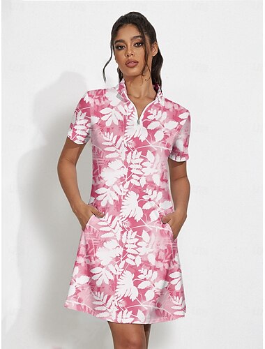  Dame Tennis Kjole golf kjole Lys pink Kortærmet Kjoler Blomstret Dame golf påklædning Tøj Outfits Bær tøj