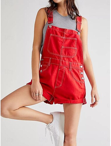  Damen Normal Jumpsuit Strassenmode Feste Farbe Ärmellos Quadratischer Ausschnitt Tasche Strasse Täglich Regular Fit Schwarz Weiß Rote Sommer
