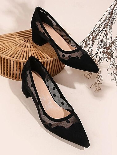  Pentru femei Tocuri Pantofi pumps Cadouri de Valentin Birou Zilnic Buline Blocați călcâiul Vârf ascuțit Elegant Modă minimalism Plasă Negru