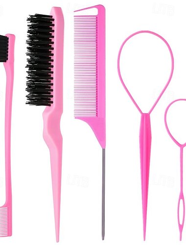  Juego de peines para el cabello de 4 piezas, teñido destacado, peine de cola puntiaguda, cepillo para cejas, aguja de acero, peine de cola larga, juego de diseño de peinado para quitar el cabello