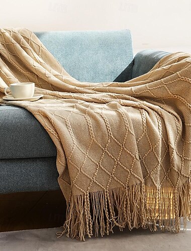  Gestrickte Decke, Sofadecke, Bettdecke, Sofaüberwurfdecke, nordische Wolldecke, Winterdecke fürs Büro