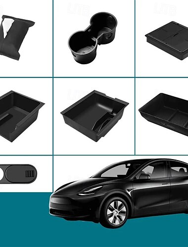  Boîte de rangement pour tesla modèle 3 modèle y, 6 pièces, accoudoir central caché, porte-gobelet, organisateur intérieur, accessoires de voiture