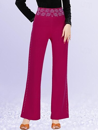  ריקוד לטיני ריקודים סלוניים מכנסיים צבע טהור שחבור קריסטלים / אבנים נוצצות בגדי ריקוד נשים הצגה הדרכה גבוה ספנדקס