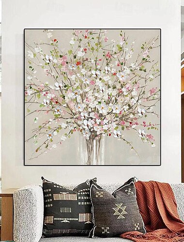  لوحة زيتية على القماش مرسومة باليد لوحة تجريدية وردية على شكل زهرة لوحة منظر طبيعي للزهور لوحة زيتية مصنوعة يدويًا من الزهور لوحة فنية جدارية من القماش لفصل الربيع لغرفة المعيشة جدار الفن