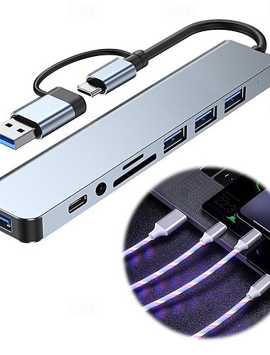  3-in-1-Multi-Schnellladekabel mit 8-in-2-Hubs, Dockingstation 3.0, Laptop-Multi-Interface-Kombinationsset