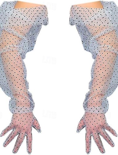  dames lange bruiloftshandschoenen polka dot mesh semi-transparante bruidshandschoenen doorschijnende bruiloftshandschoenen