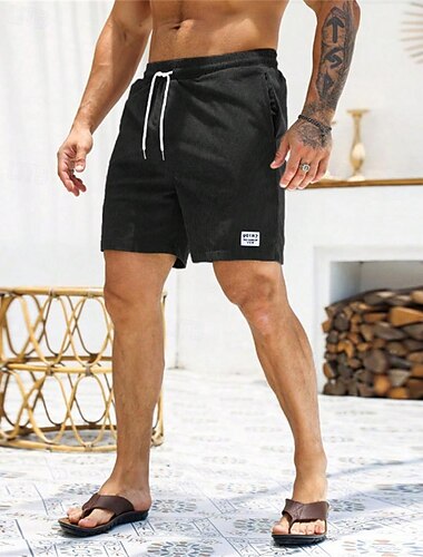  Herren Shorts Kurze Hosen Lässige Shorts Cordshorts Tasche Kordelzug Elastische Taille Glatt Komfort Kurz Festtage Strand Wochenende Modisch Brautkleider schlicht Schwarz Gelb Mikro-elastisch