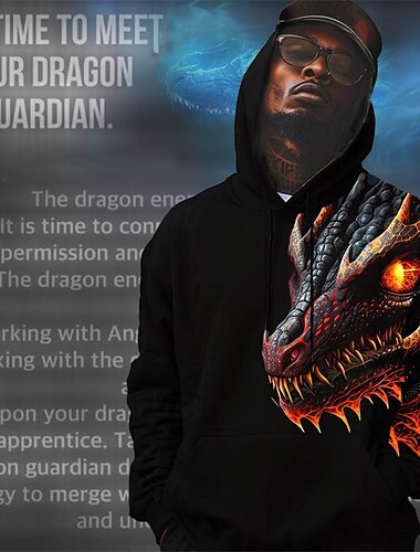  Herren Graphic Drache Hoodie Sweatshirt Kapuze Hoodies Pullover Hoodie Sweatshirt Kapuze Langarm Sweatshirt mit Kapuze Mit Kapuze Modisch 3D-Druck Sports Outdoor Festtage Urlaub Orange Grün Bedruckt