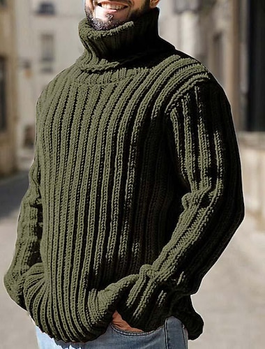  Men's Sweater Pullover Sweater Jumper Turtleneck Sweater Ribbed Cable Knit Cropped Knitted Turtleneck Modern Contemporary Daily Wear Going out Clothing Apparel Fall & Winter Black White M L XL