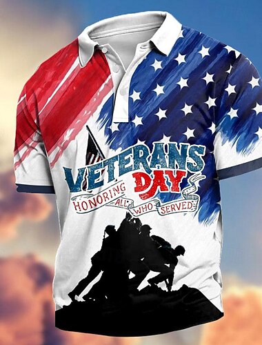 4 يوليو 2026، الذكرى 250 رجالي قدامى المحاربين وطنية قمصان البولو قميص الجولف كم قصير قمصان البولو قميص بياقة كاجوال ملابس الشارع ملابس العطلة ملابس الحفلات طباعة ثلاثية الأبعاد Buttons الصيف الربيع