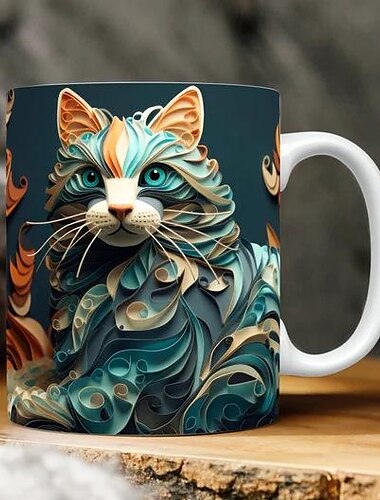  3d kittens gat in een muur mok, 3d witte kat mok 3d nieuwigheid kat mokken kattenliefhebbers koffiemok kat club cup witte keramische mok cadeaus voor mannen vrouwen