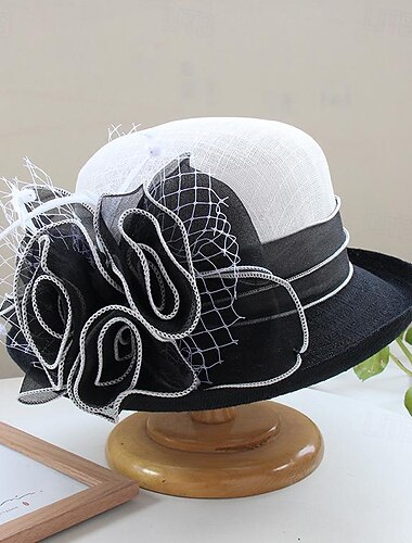  fascinators Hatter Hodeplagg polyester Bøttehatt Stråhatt Solhatt Avslappet Ferie Elegant Årgang Med Fjær Sløyfer Hodeplagg Hodeplagg