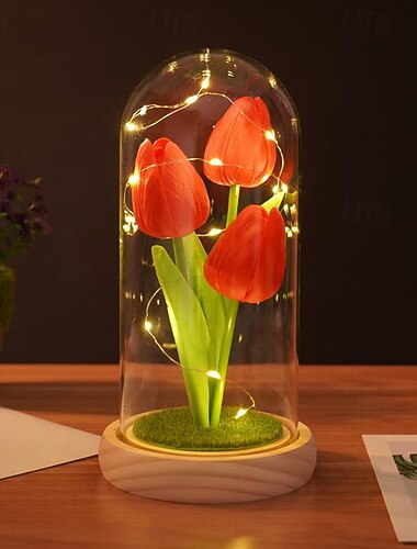  tulp glazen deksel creatief nachtlampje voor thuis slaapkamer decor moederdag Valentijnsdag beste cadeau batterijvermogen verjaardagscadeau voor vrienden