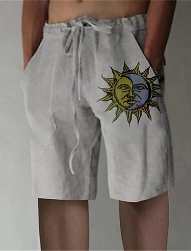  Herren Leinenshorts Kurze Hosen Sommer-Shorts Strandshorts Kurze Hosen Tasche Kordelzug Elastische Taille Sonne Komfort Atmungsaktiv Kurz Festtage Urlaub Strand Hawaiianisch Boho Weiß Grün