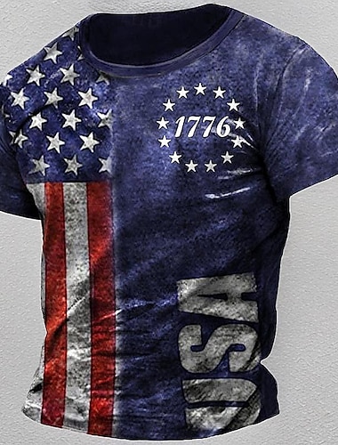  Grafisch Amerikaanse vlag 1776 Modieus Ontwerper Casual Voor heren 3D-afdrukken Shirt met korte mouwen T-shirt T-shirt T-shirt Dagelijks Feestdagen Vakantie T-shirt Zwart Khaki Donkerblauw Korte mouw