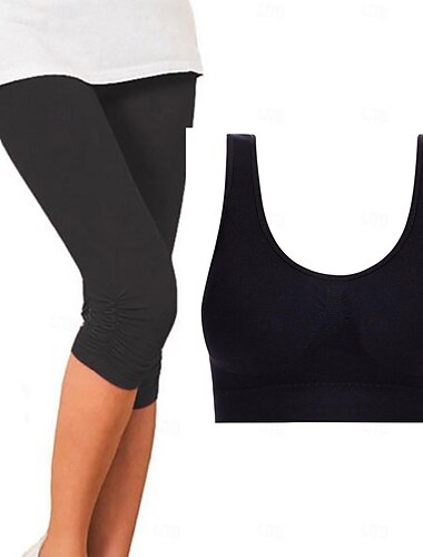  Set mit Unterwäsche für Damen, Übergröße, tiefes U, bequem, Schönheit, Rücken, Yoga-Weste mit Polstern, Yoga-Hose, Sonnenschutz, Bauchkontrolle, Po, 2-teilig, Damen, stoßfest, Sport, Sport,
