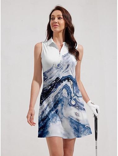  نسائي فستان الجولف أزرق بدون كم 3D طباعة ملابس الجولف للسيدات، ملابس ملابس