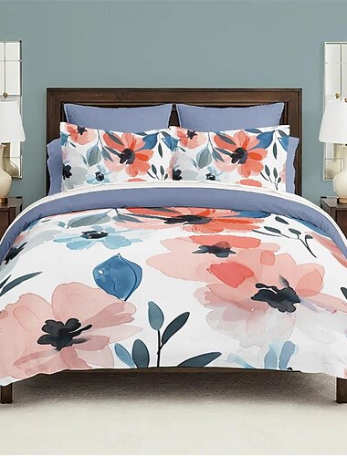  Bettbezug-Set mit Blumenmuster, Baumwolle, tropische Pflanzenmuster, weiches 3-teiliges Luxus-Bettwäsche-Set, Heimdekoration, Geschenk, Bettbezug für Doppelbett, King-Size-Bett und Queen-Size-Bett
