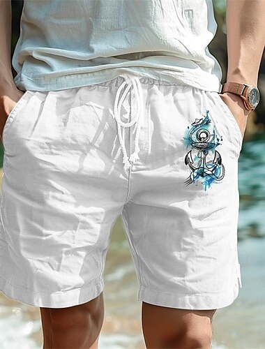  男性用 アンカー ショーツ サマーショーツ ビーチショーツ ミディアムウエスト ハワイアン カジュアル アウトドア 祝日 お出かけ ドローストリング 弾性ウエスト プリント デザイナー 衣類