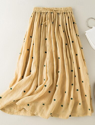  Damen Rock A-Linie Modisch Brautkleider schlicht Maxi Hoher Taillenbund Röcke Punkt Bedruckt Casual Wochenende Gelb Marineblau Braun Grün Sommer Baumwolle und Leinen