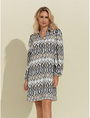 robe chemise courte géométrique à manches longues