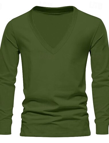  Homens Camiseta Camisetas T-shirt Camisa de manga longa Manga Longa Decote V Primavera & Outono Tecido Moda Designer Básico Sexy Férias Rua Para Noite Vermelho Azul Royal cáqui Top Tee para Homens