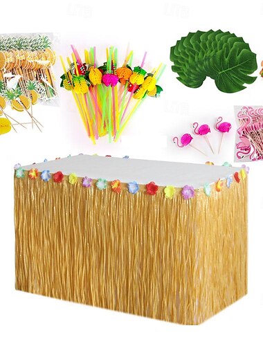  Party Hawaii Tischrock Wabe Ananas Flamingo Regenschirm Obst Stroh Kombination Festival Dekoration