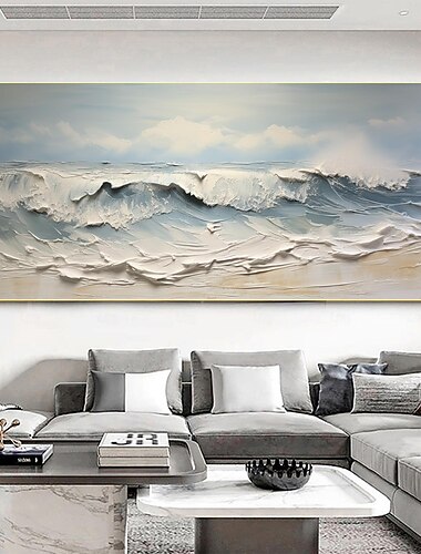  pintura a óleo de onda do mar original feita à mão em tela decoração de arte de parede pintura minimalista abstrata para decoração de casa com moldura esticada/sem pintura de moldura interna
