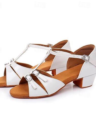  Per donna Scarpe per balli latini Prestazioni Addestramento Da allenamento Raso Basic Sandali Fibbia Tacco spesso Con cinturino a T Listino alla caviglia Argento Marrone scuro Nero