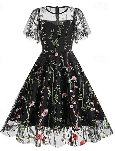  Jaren '50 Cocktail jurk Dagelijks Dragen Jurken Feestkostuum A-lijn jurk Bloemig Kostuum Dames Kerstmis Halloween Carnaval Evenement / Feest Cocktailparty Schoolfeest Volwassenen Kleding