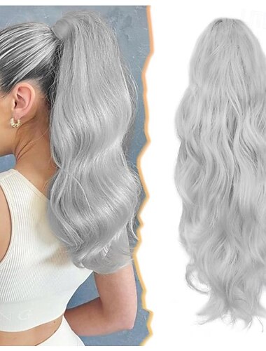  Klauenclip-Pferdeschwanzverlängerung, lange gewellte Klauenclip-in-Pferdeschwanz-Braun-Blond-Pferdeschwanz-Haarverlängerung, synthetische Pferdeschwanz-Haarteile für Frauen und Mädchen, tägliche Party