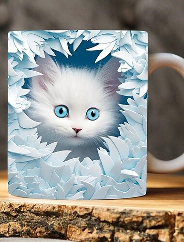  Tasse mit 3D-Kätzchen, Loch in einer Wand, 3D-Tasse mit weißer Katze, 3D-Neuheits-Katzenbecher, Katzenliebhaber-Kaffeetasse, Katzenclub-Tasse, weiße Keramiktasse, Geschenke für Männer und Frauen