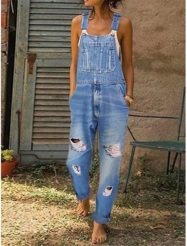  Women's Overall Button Pocket Solid Color Square Neck Streetwear Street Daily Regular Fit Sleeveless Green Light Blue Gray S M L Summer