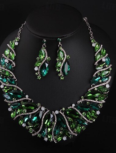  مجموعة مجوهرات 3 قطع حجر الراين سبيكة 1 قلادة أقراط نسائي أنيق عتيق ترف هندسي هندسي مجموعة مجوهرات من أجل زفاف مناسب للحفلات ضيف حفل زفاف