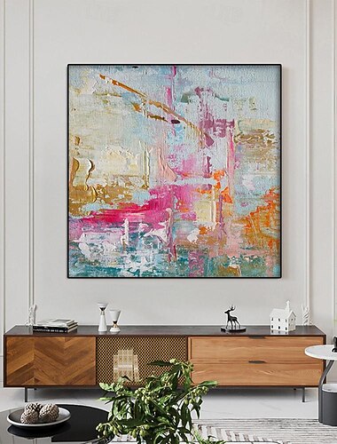  levande målning handmålad abstrakt målning rosa målning dukmålning handgjord målning stor klappkniv oljemålning heminredning väggkonstmålning
