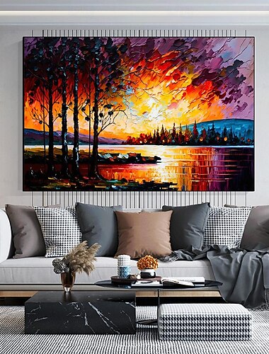  skog oljemålning på duk handmålad texturerad landskap oljemålning väggkonst abstrakt landskapsmålning höst oljemålning väggdekor heminredning för vardagsrum väggdekoration