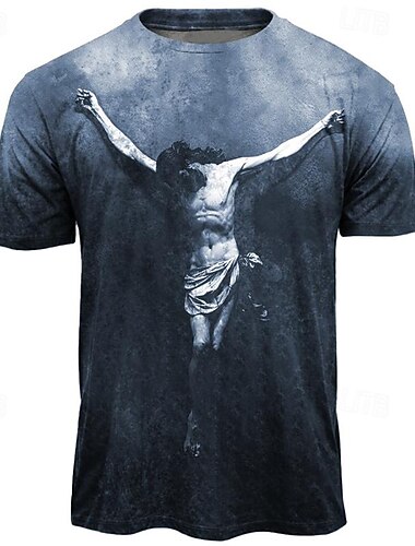  פסחא בגדי ריקוד גברים גראפי יֵשׁוּעַ חולצה קצרה שרוולים קצרים חולצה קצרה הדפסת תלת מימד צווארון עגול קצר חולצה יומי מעצב רטרו\וינטאג' ספורט חוץ חגים ליציאה שחור פול חום אביב קיץ ביגוד S M L XL 2XL 3XL