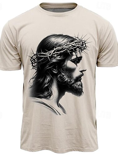  メンズ・バイブル・グラフィック・イエス・Tシャツ・ショートスリーブ・Tシャツ・3Dプリント・クルーネック・シャツ・デイリー・デザイナー・レトロ・ヴィンテージ・スポーツ・アウトドア・ホリデー・外出・ピンク・スカイブルー・カーキ・春＆夏・衣類