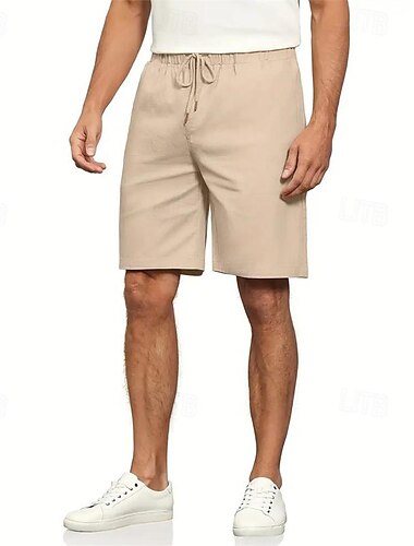  Voor heren Linnen korte broek Zomer korte broeken Strandshorts Zak Trekkoord Elastische taille Effen Comfort Ademend Korte Feestdagen Vakantie Strand Hawaii Boho Zwart Wit