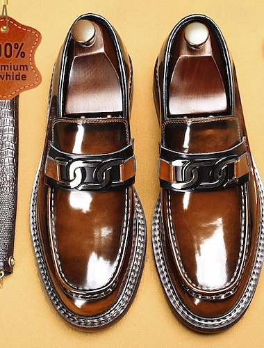  mäns vintage brunt läder loafers metallspänne
