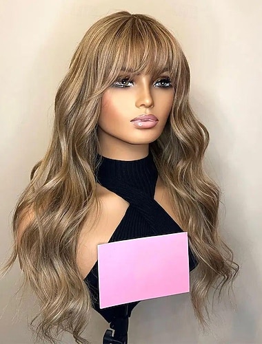  Cabelo humano remy 13x4 peruca frontal de renda com franja cabelo brasileiro ondulado peruca multicolorida 130% 150% densidade destacada / cabelo balayage linha fina natural pré-arrancada para