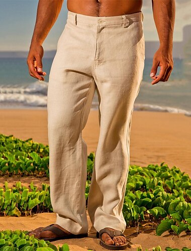  Herren Leinenhose Hose Hosen Sommerhosen Strandhose Tasche Kordelzug Elastische Taille Glatt Komfort Atmungsaktiv Täglich Festtage Urlaub Hawaiianisch Boho Gelb